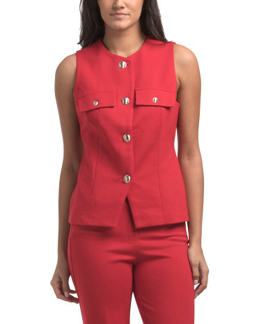 Solid Ponte Button Down Vest | TJ Maxx
