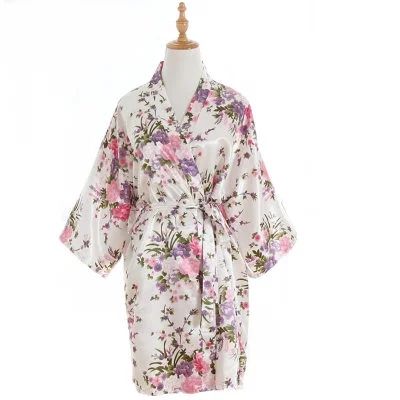 Women Summer Silk Floral Nightgown Short Kimono Bathrobe Cardigan Robe - Walmart.com | Walmart (US)