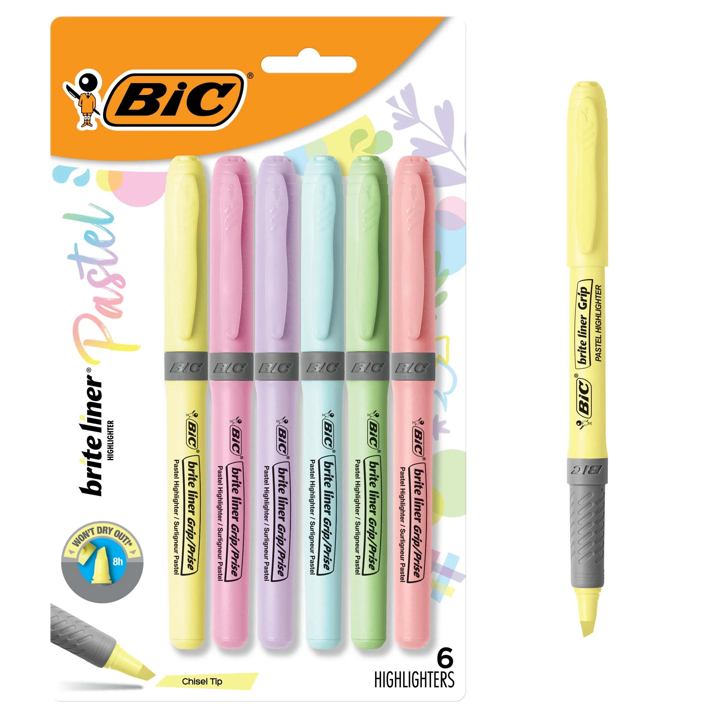 BIC Brite Liner Highlighter, Chisel Point, Assorted Pastel Colors, 6 Count | Walmart (US)