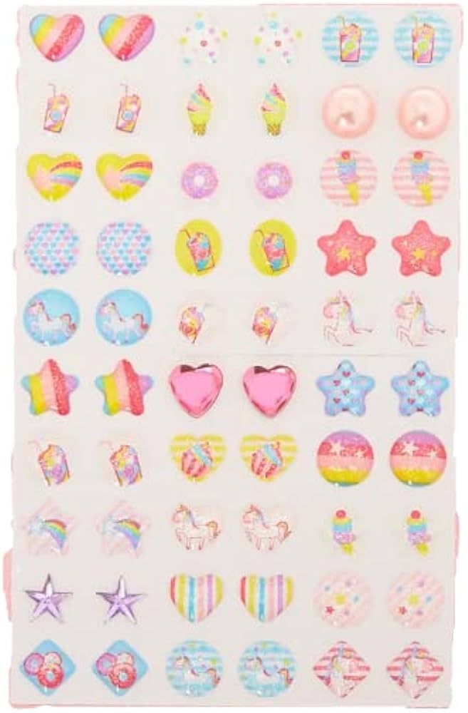 Claire’s Club Stick-On Earrings – 30 Pairs of Colorful 3D Hearts, Stars, and Unicorn Stick-On... | Amazon (US)