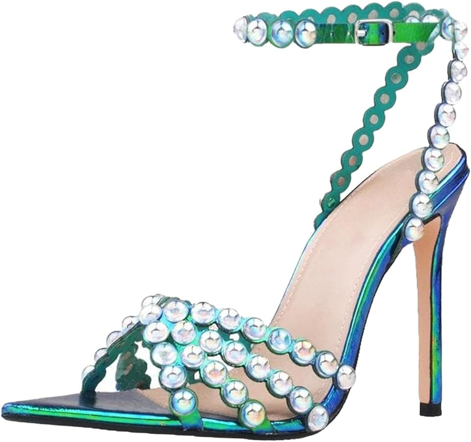 MOYOWEI Women's Sexy High Heel Stilettos Open Pointed Toe Slingback Ankle Strap Rhinestones Embel... | Amazon (US)