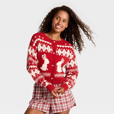 Women's Rabbit Print Cropped Cardigan Sweater - Wild Fable™ | Target