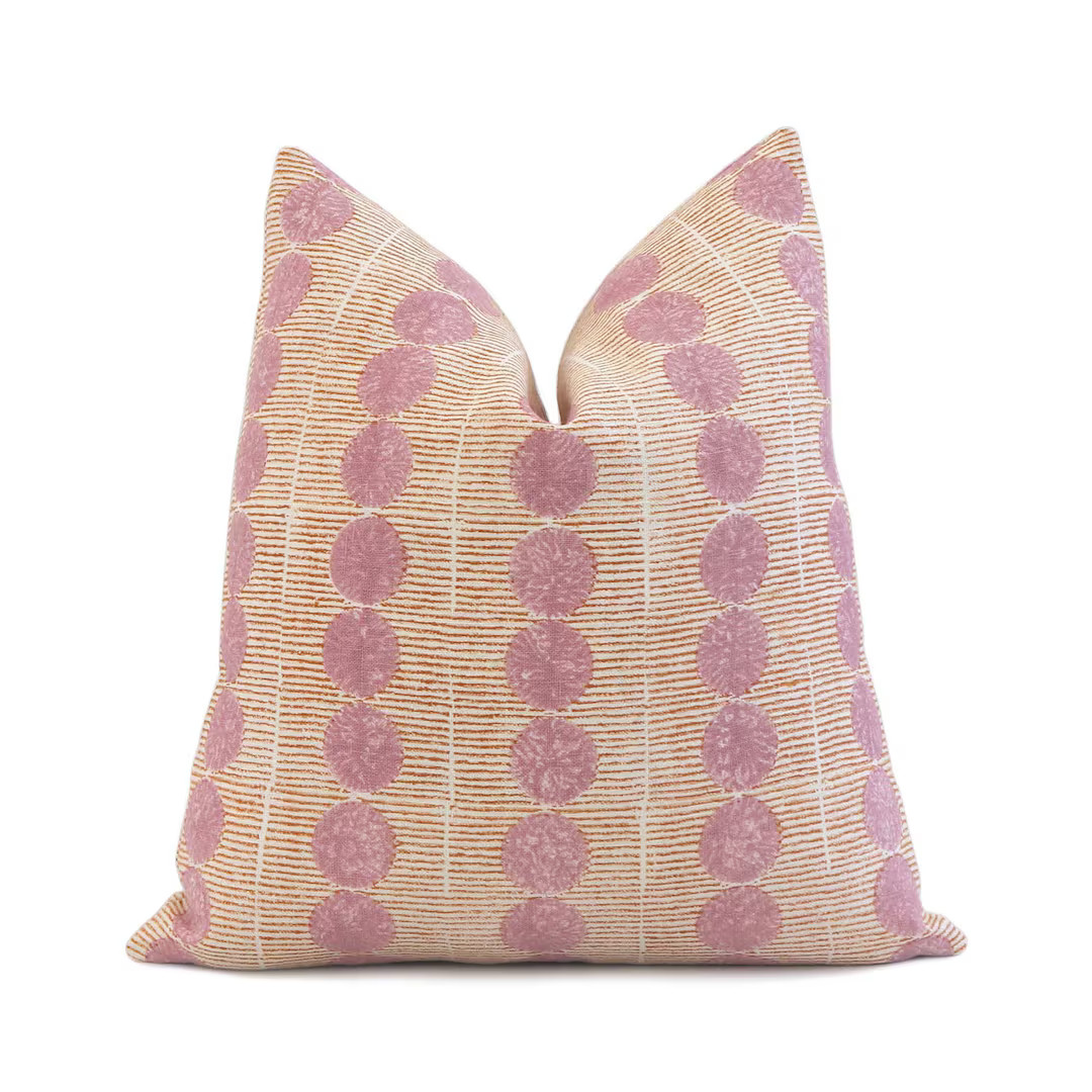 Schumacher Sun Rise Rose Copper Block Print Throw Pillow Cover With Gold Zipper for Couch, Molly ... | Etsy (US)