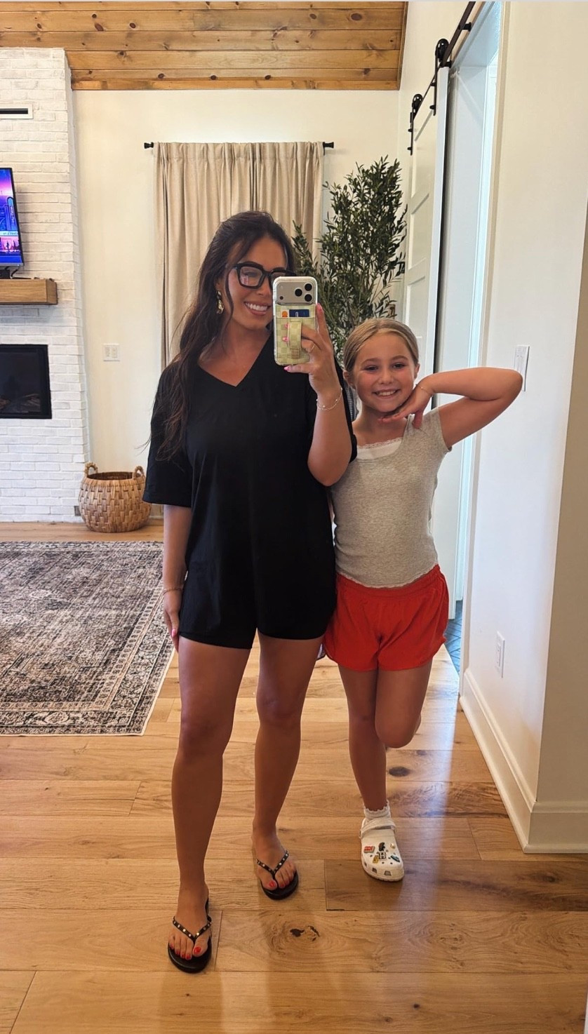Absolutely love this oversized tea with these biker shorts great outfit for a mom on the go! Me and Harper went to school shopping! 🛍️

#LTKActive #LTKOver40 #LTKgrwm