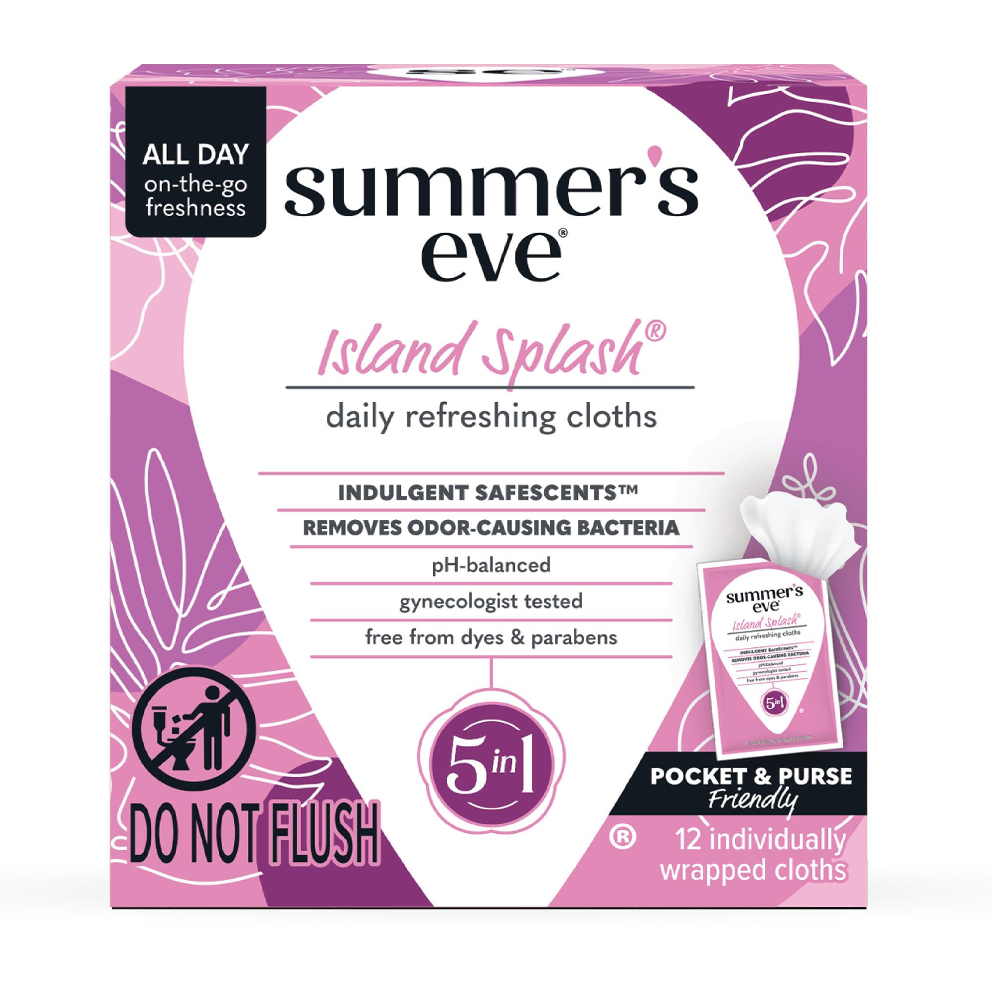 Summer's Eve Island Splash Daily Refreshing Feminine Wipes, Removes Odor, pH Balanced, 12 Count, 1 Pack | Amazon (US)