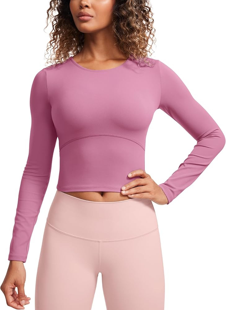 CRZ YOGA Butterluxe Womens Long Sleeve Crop Yoga Shirts Slim Fit Cropped Workout Tops Athletic Ca... | Amazon (US)