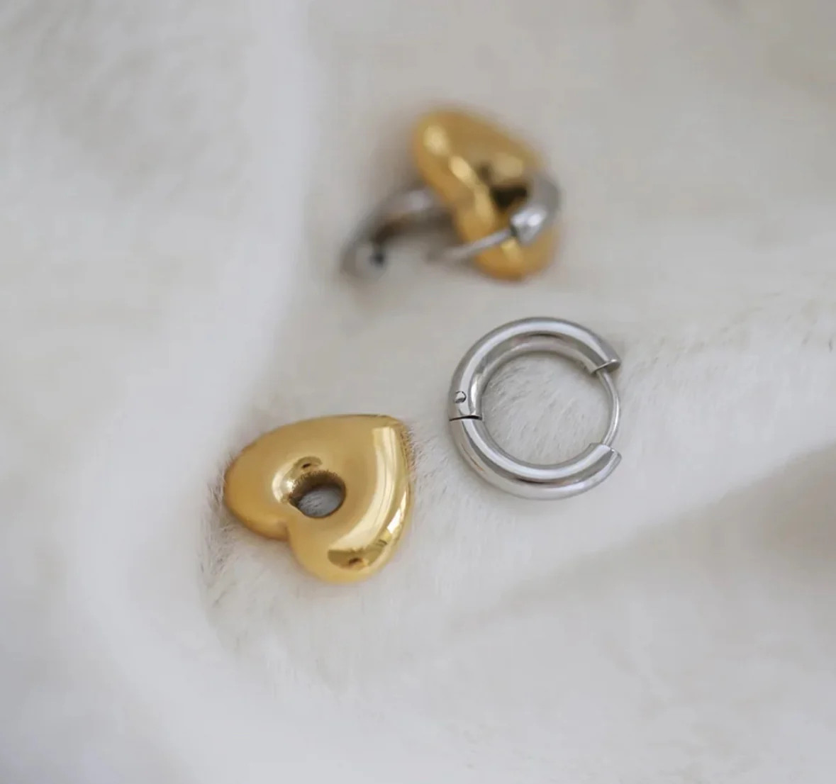 Mixed Metal Heart Huggies | Pierced by Ash Design