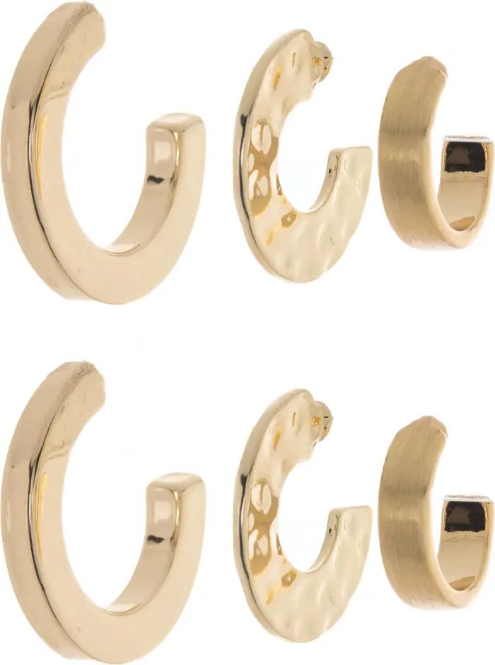 Cara Gold-Tone Smooth & Texture Huggie Hoop 3-Piece Earring Set | Nordstromrack | Nordstrom Rack