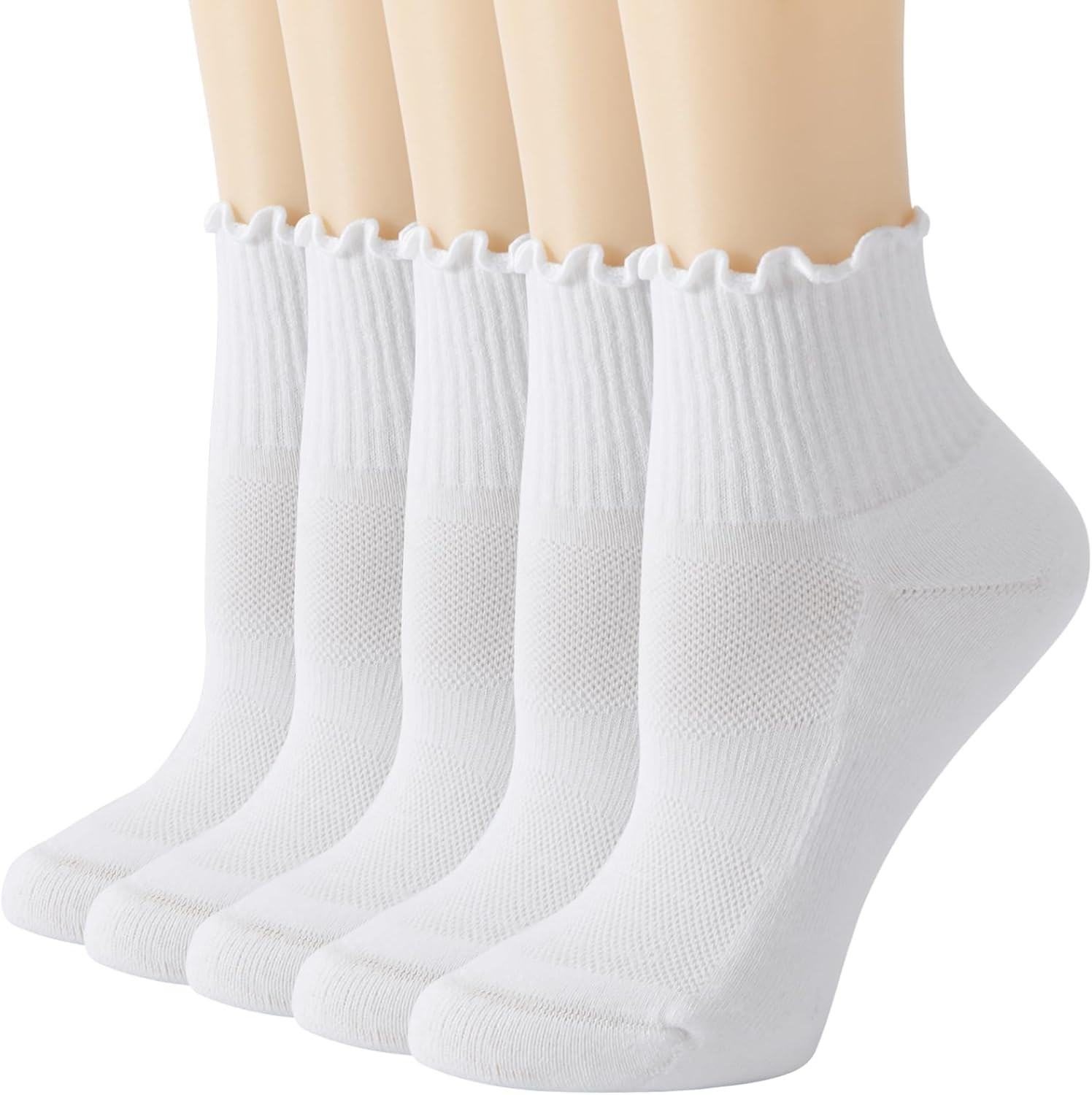 Women's Ruffle Mini Crew & Ankle Socks, 5/6 Pairs Cotton Cushioned Athletic Socks for Running, Tennis & Daily Wear | Amazon (US)