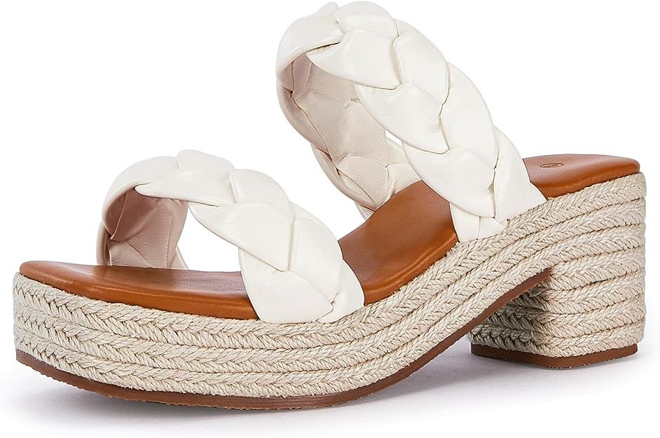 FISACE Womens Summer Espadrilles Platform Wedge Sandals Braided Open Toe Slip On Slide Sandals | Amazon (US)
