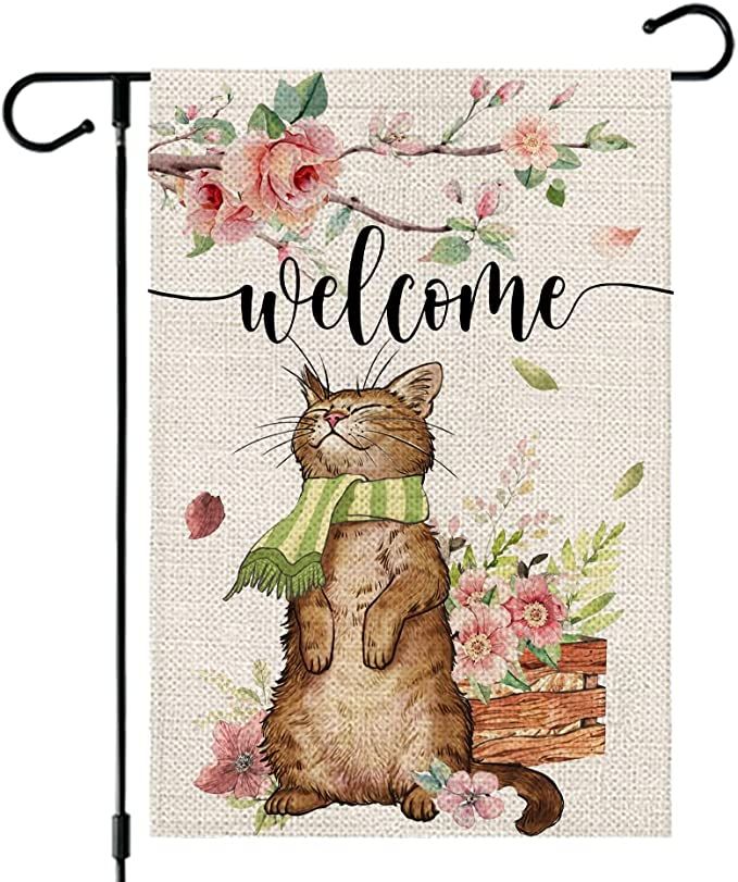 Spring Garden Flag Cat Floral Welcome 12×18 Inch Double Sided Outside Flower Tree Vertical Holid... | Amazon (US)