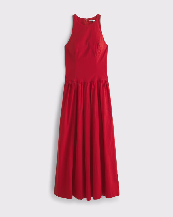 High-Neck Drop-Waist Midi Dress | Abercrombie & Fitch (US)