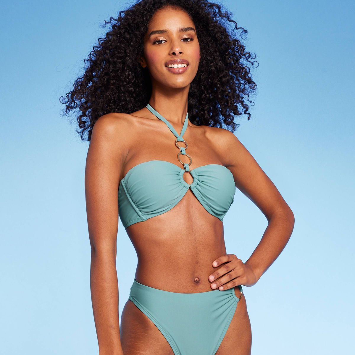 Women'sRing-Front Halter Bandeau Bikini Top - Shade & Shore™ Sage Green XS: Stretchy Swimwear, ... | Target