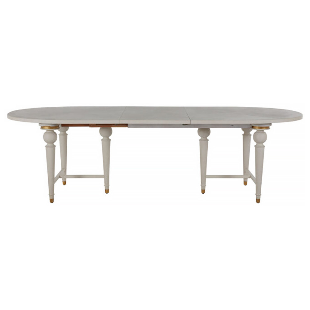 Rosemary French Country Cerused White Wood Extendable Oval Dining Table - 83"-105"W | Kathy Kuo Home
