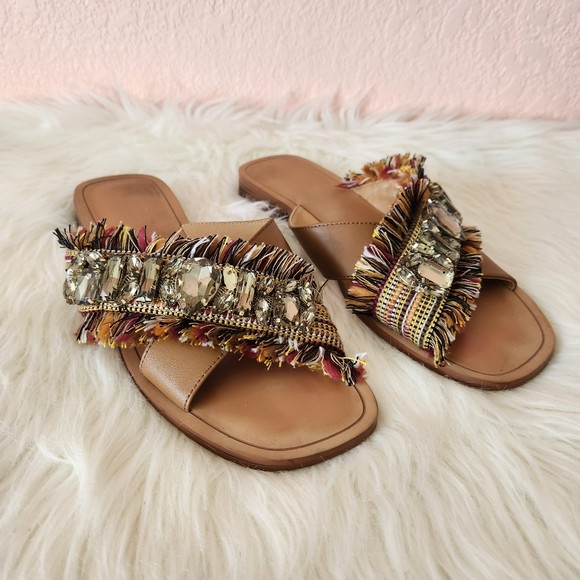 Crown Vintage Boho Somaya Fringe Jewel Crossover Slip On Sandals | Poshmark