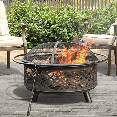 PHI VILLA 32" Fire Pit, Outdoor Firepit Wood Burning Large Steel Patio Fireplace Cutouts Pattern ... | Amazon (US)