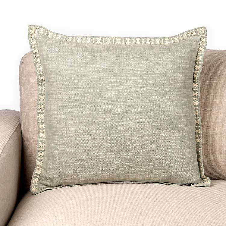 New! Sage Satin Stitch Trim Pillow | Kirklands