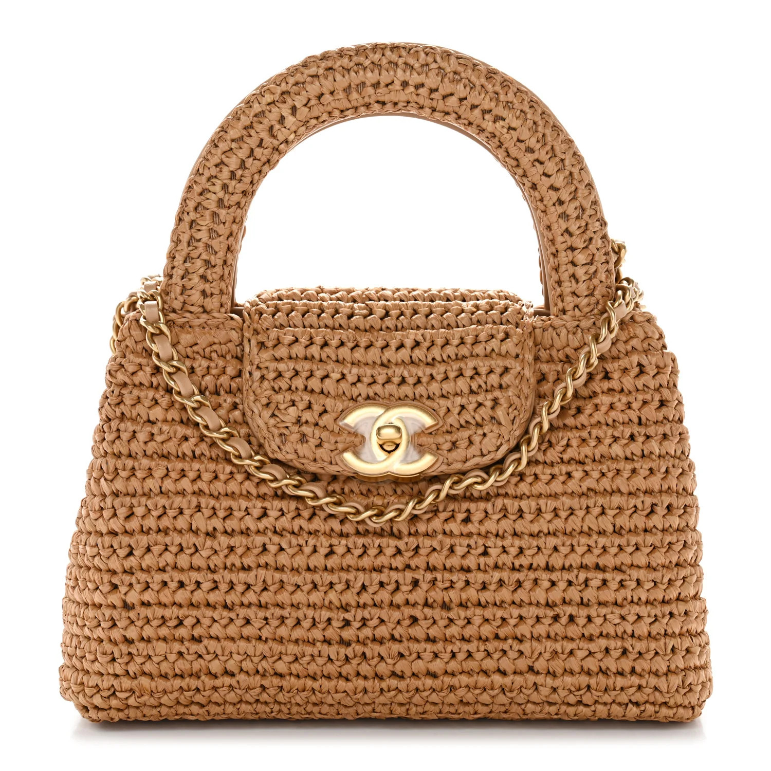 Braided Raffia Nano Kelly Flap Bag Dark Beige | FASHIONPHILE (US)
