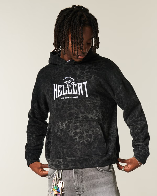 Men's Boxy Leopard Print Dodge Hellcat Graphic Hoodie | Men's Graphics Shop | HollisterCo.com | Hollister (US)