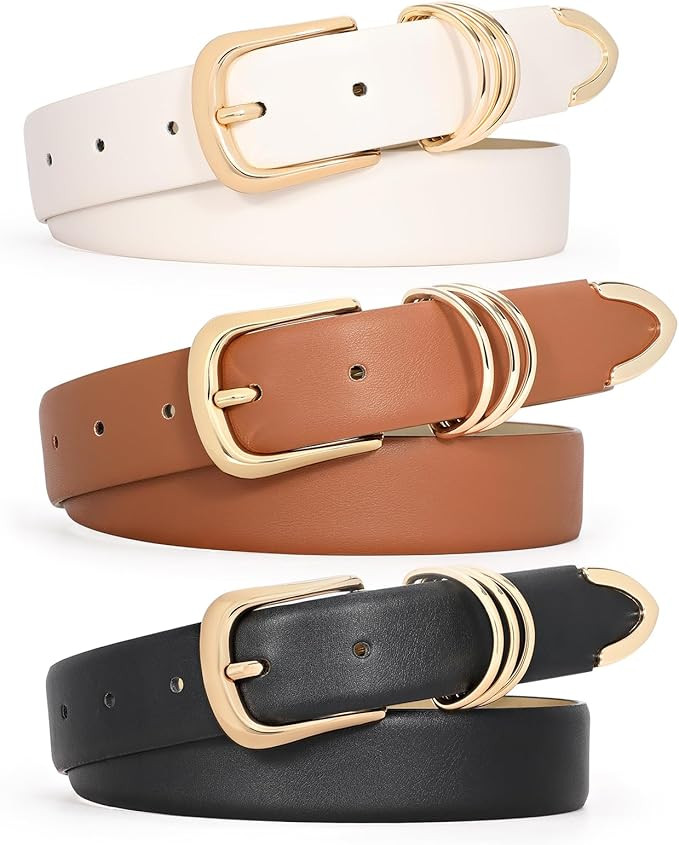 WERFORU Women Leather Belt for Jeans Pants, Ladies Leather Belt with Gold Buckle | Amazon (US)