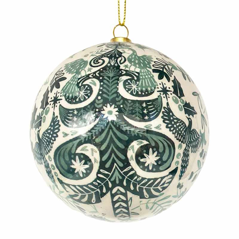 Green & Ivory Print Ornament, 4" | At Home