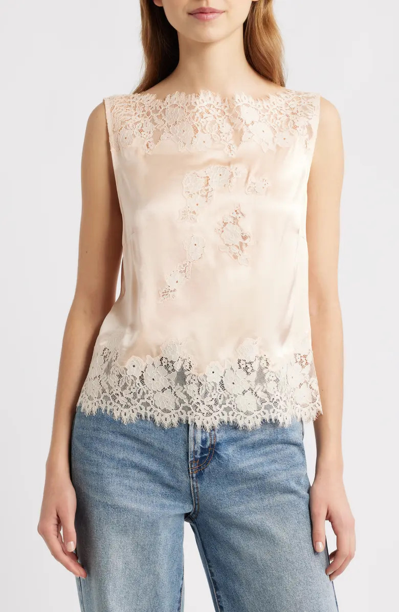 DÔEN Viviane Lace Trim Silk Satin Top | Nordstrom | Nordstrom
