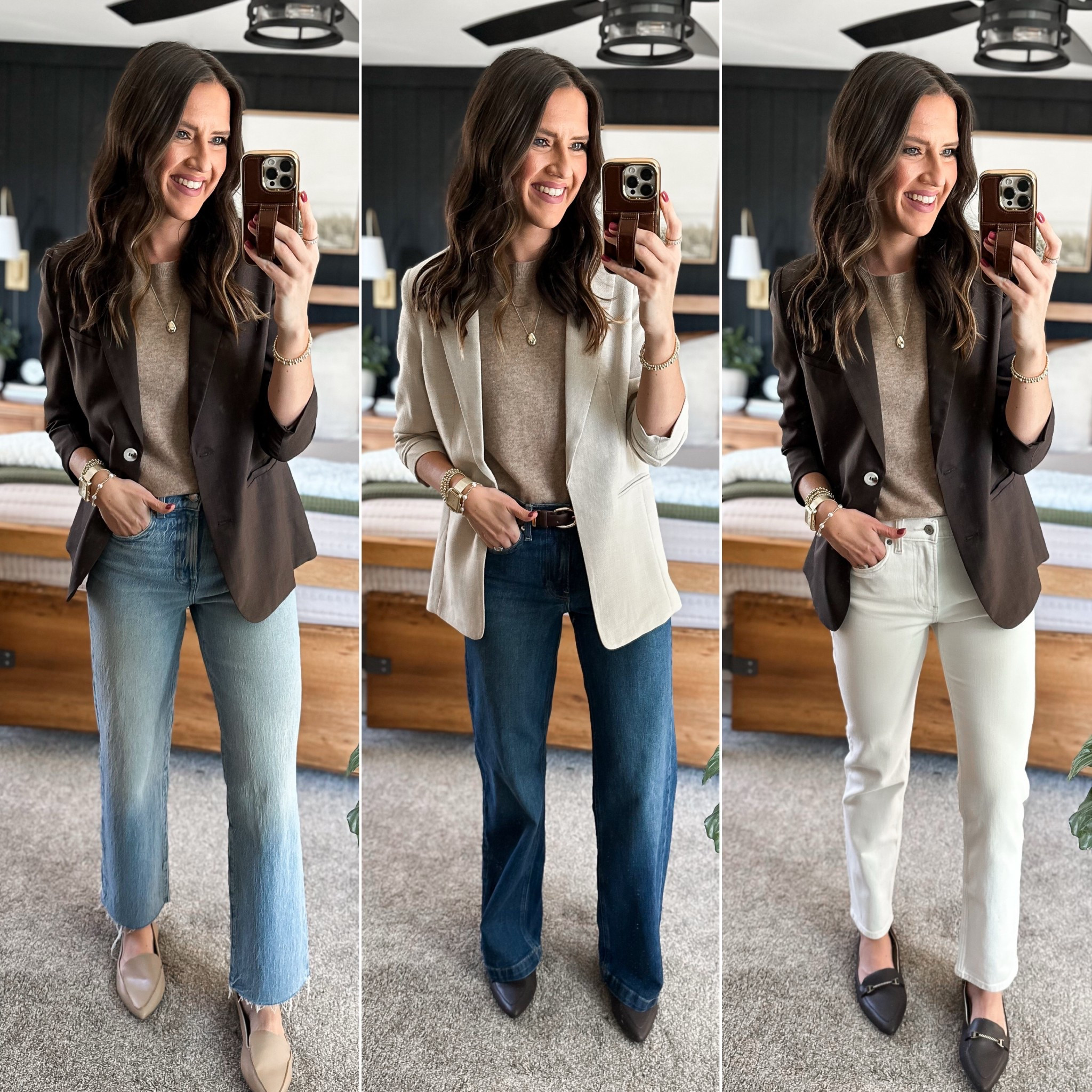 Spring Capsule Wardrobe - Tan Short Sleeve Sweater 

Tan sweater - medium 
Brown blazer - small
Light wash jeans - sized down to a 25 tall
Khaki blazer - small
Dark wash jeans - size 26 long 
Ivory jeans - size 27 regular 


#LTKFindsUnder50 #LTKFindsUnder100 #LTKStyleTip