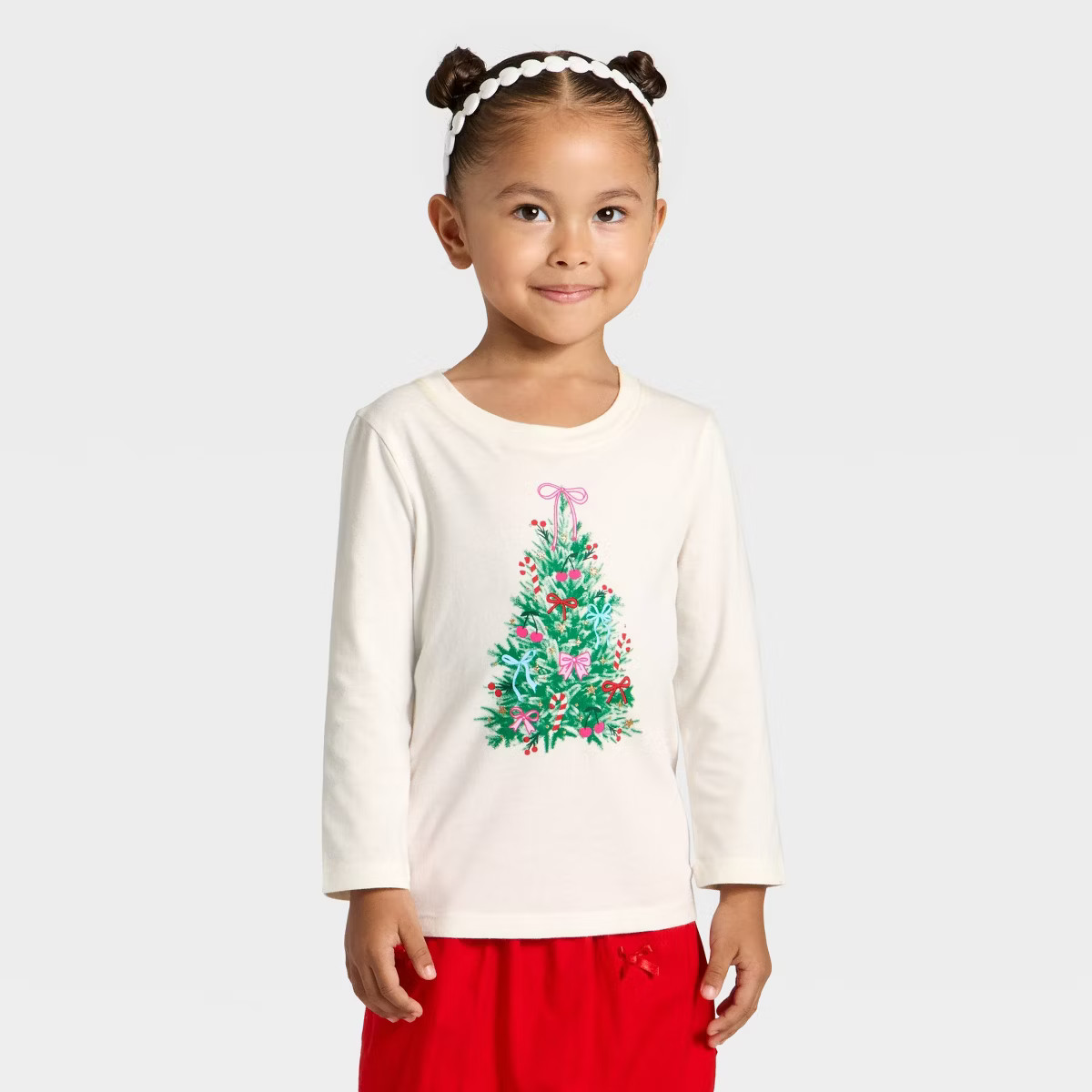 Toddler Girls' Holiday Long Sleeve Graphic T-Shirt - Cat &amp; Jack™ Cream | Target