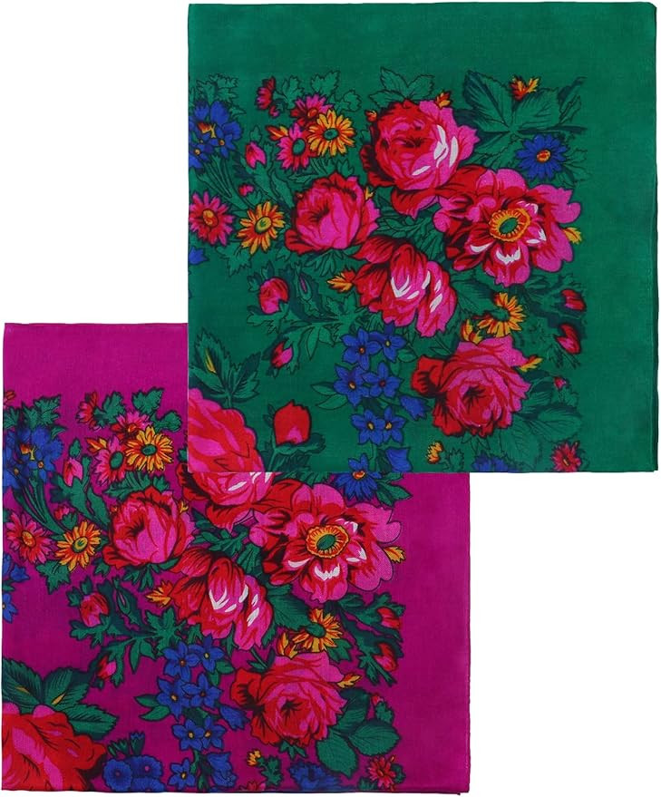 MJ SERECA Acrylic Bandana Printed Hair Scarf Square Ukrainian Head Scarf Floral Babushka Neck Sca... | Amazon (US)