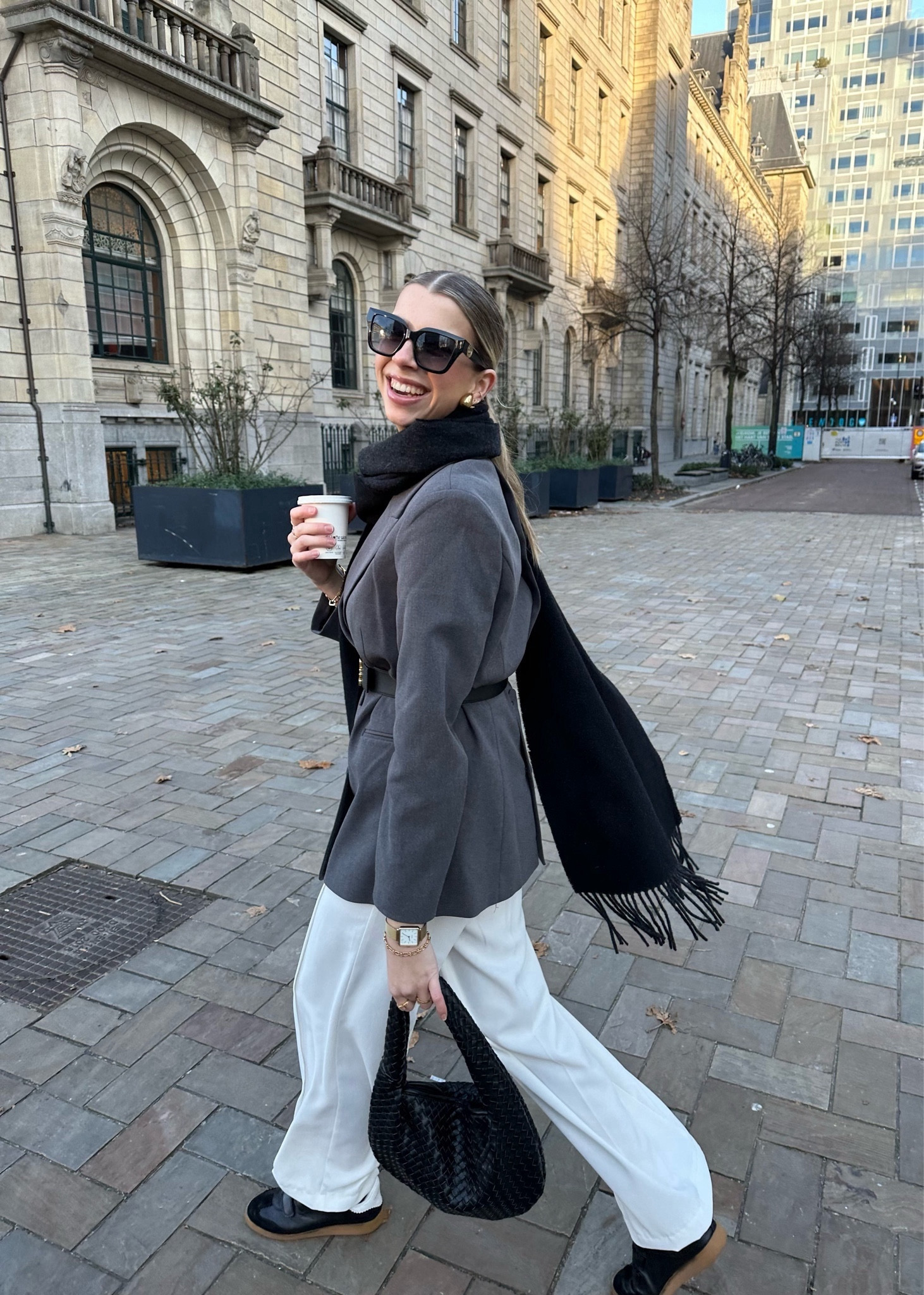 One of my fave winter outfits ❄️✨ |
Grey blazer, Josh V blazer, grey outfit, neutral outfit, wide leg trousers, wide leg pants, white trousers, Mango trousers, Isabel Marant shoes, black sneakers, black bag, Bottega dupe, Bottega bag, Ganni scarf, black scarf, wool scarf, Gucci sunglasses, Loewe belt, designer belt, golden jewellery, Bottega earrings, drop earrings
#LTKGift 

#LTKHoliday LTKFestiveSaleNL #LTKeurope
