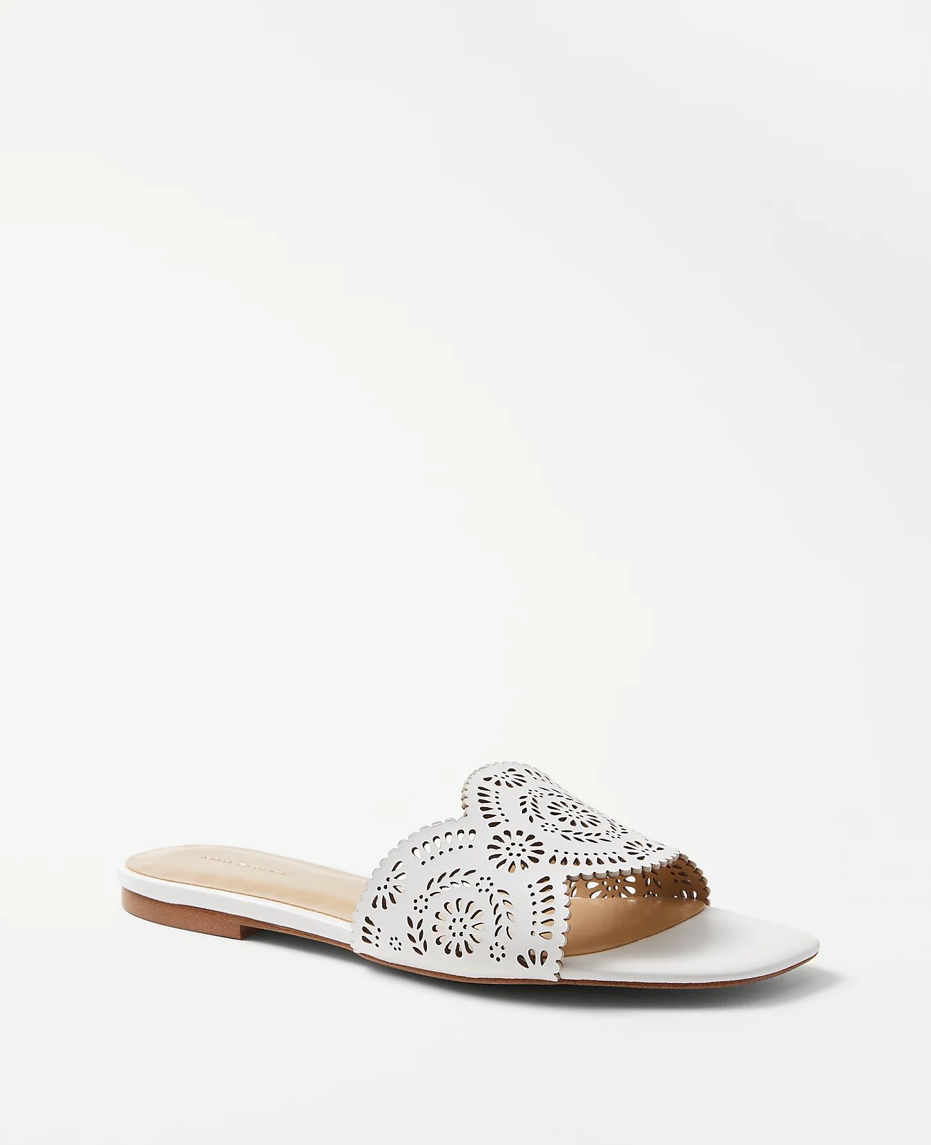 Eyelet Perforated Leather Slide Sandals | Ann Taylor | Ann Taylor (US)