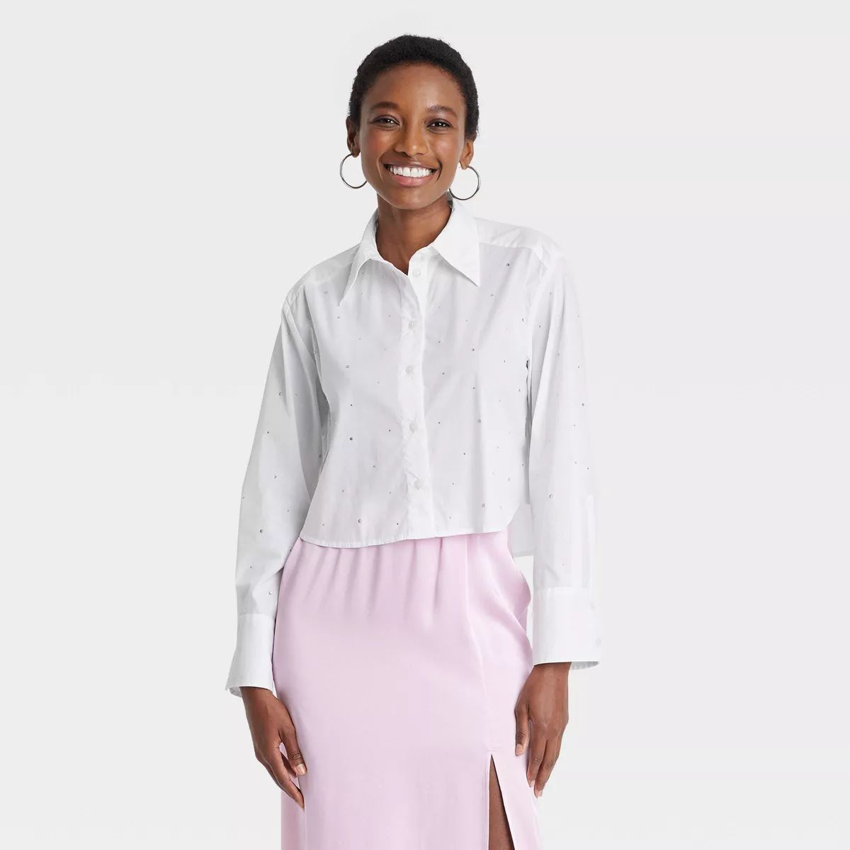 Women's Embellished Button-Down Shirt - A New Day™ White | Target