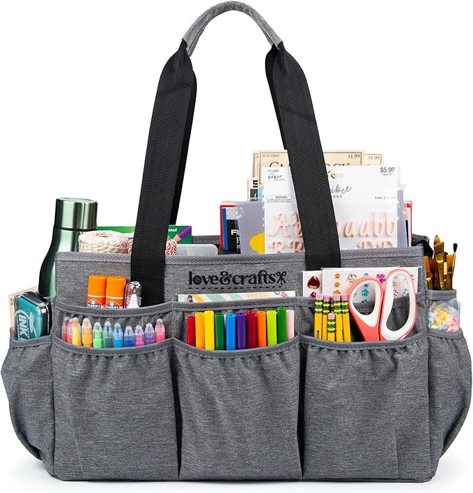 Large Craft Organizer Tote Bag - Art Bag 16 x 7.9 x 9.5 with Elastic Side Pockets to Keep Markers... | Amazon (US)