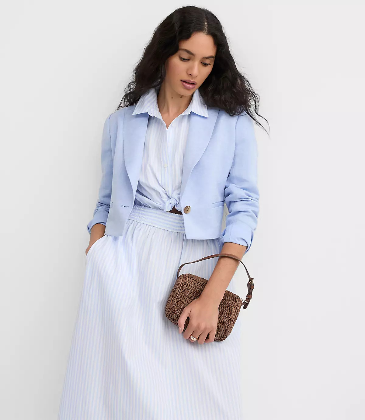 Striped Poplin Twist Midi Pocket Shirtdress | LOFT