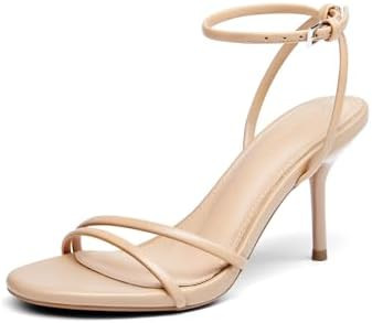 Coutgo Womens Strappy High Heels Open Almond Toe Dress Shoes Ankle Strap Summer Heeled Sandals | Amazon (US)