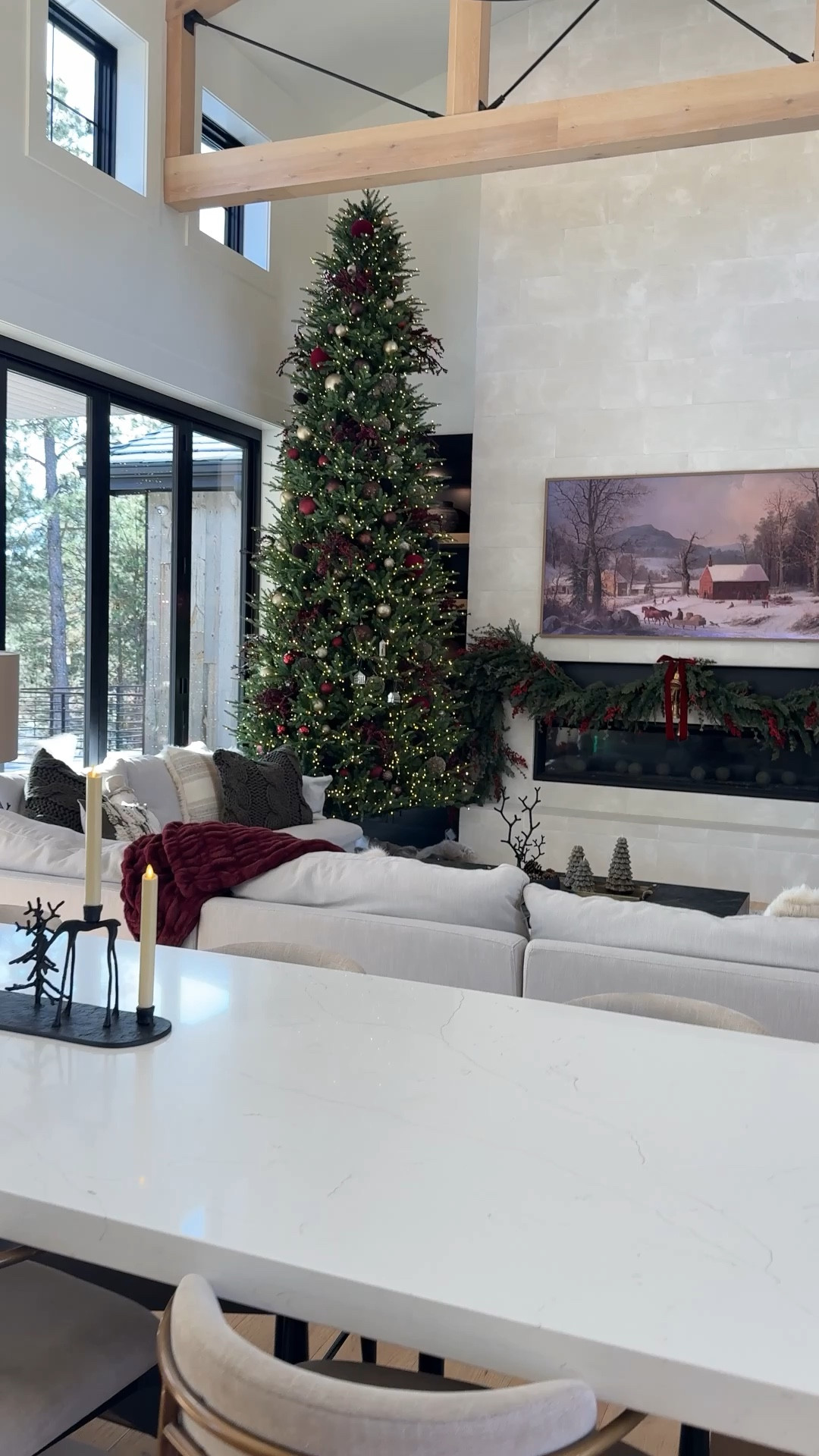 Burgundy Christmas decor in the great room is perfection. I searched all over for burgundy Christmas ornaments and it turned out so good! Decorating a 15 ft tree was no joke!

#LTKHome #LTKSeasonal #LTKHoliday