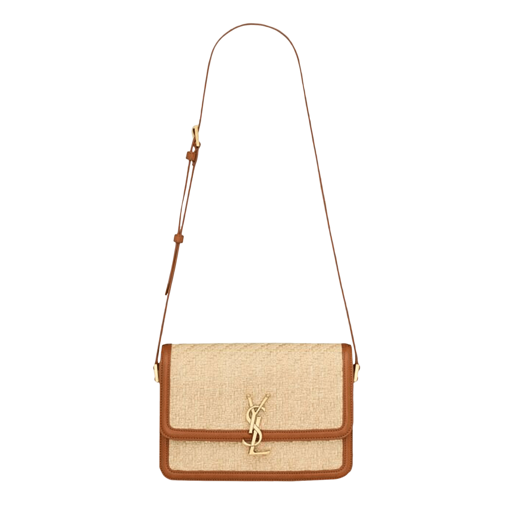 Saint Laurent Solferino Raffia Shoulder Bag 'Natural Sand/Brick' | GOAT