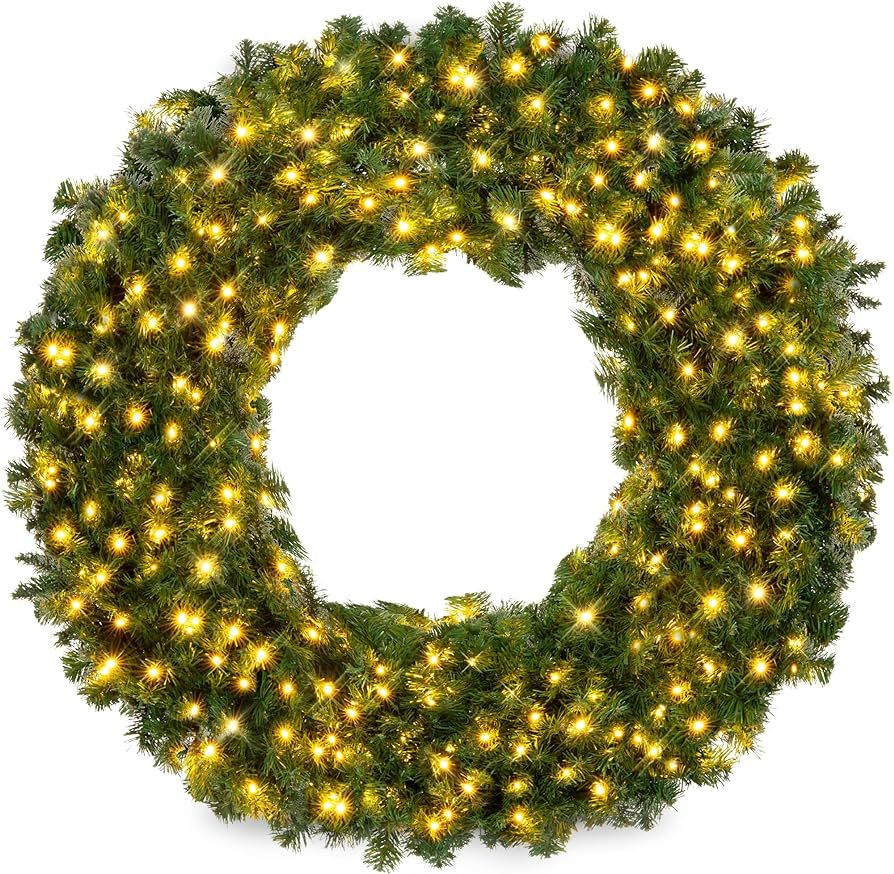 Best Choice Products 48in Large Artificial Pre-Lit Fir Christmas Wreath Holiday Accent Decoration... | Amazon (US)
