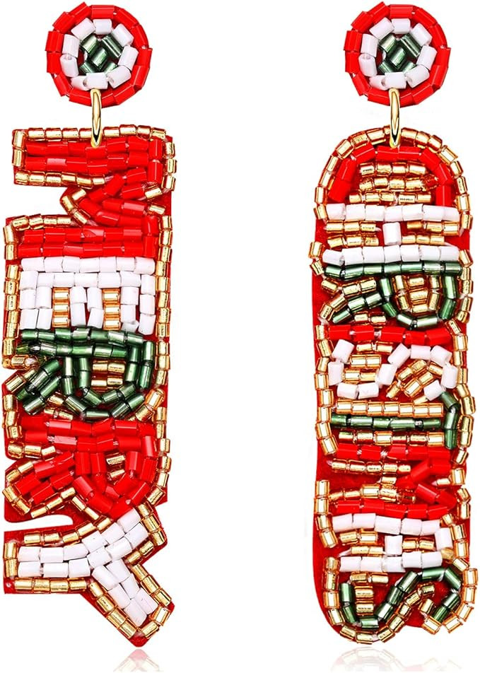 Christmas Earrings for Women Beaded Holiday Reindeer Bulb Boot Earrings Handmade Christmas Tree D... | Amazon (US)