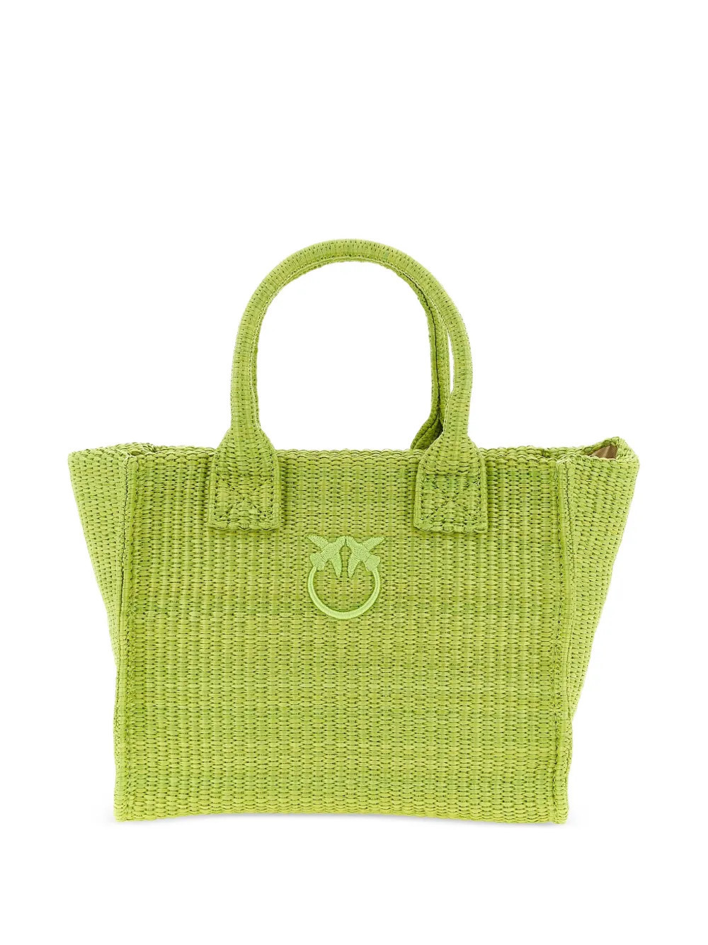 PINKO Love Birds diamond woven tote bag - Green | Farfetch Global