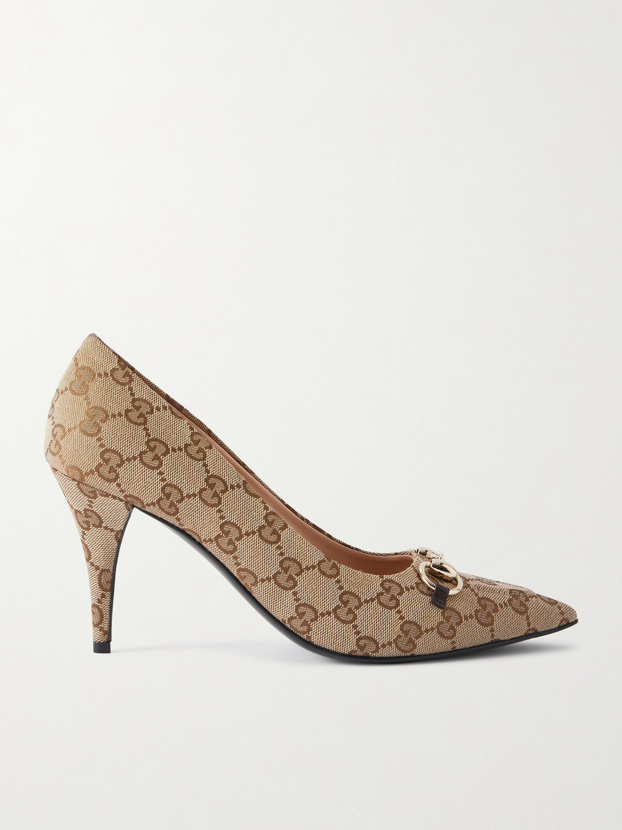 Gucci - Horsebit-detailed Canvas-jacquard Pumps - Neutrals | NET-A-PORTER (US)