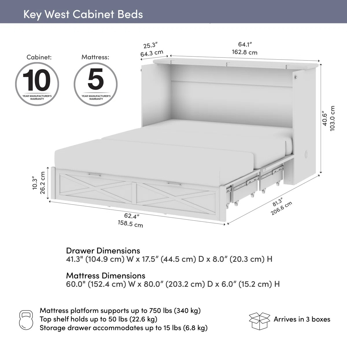 Murphy Cabinet Bed with Pullout Drawer and Mattress | Wayfair North America
