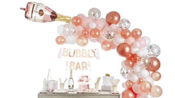 Balloon Garland, Cake Topper, Bubbly Bar Set up. Large Champagne Bottle Balloon. Rose Gold Party ... | Etsy (US)