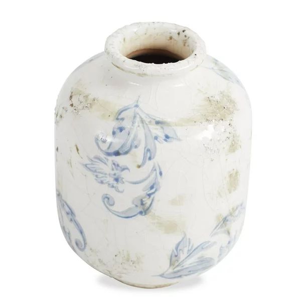 Creative Co-Op Blue & White Decorative Terracotta Vases with Heavy Distressing (Set of 3 Designs)... | Walmart (US)