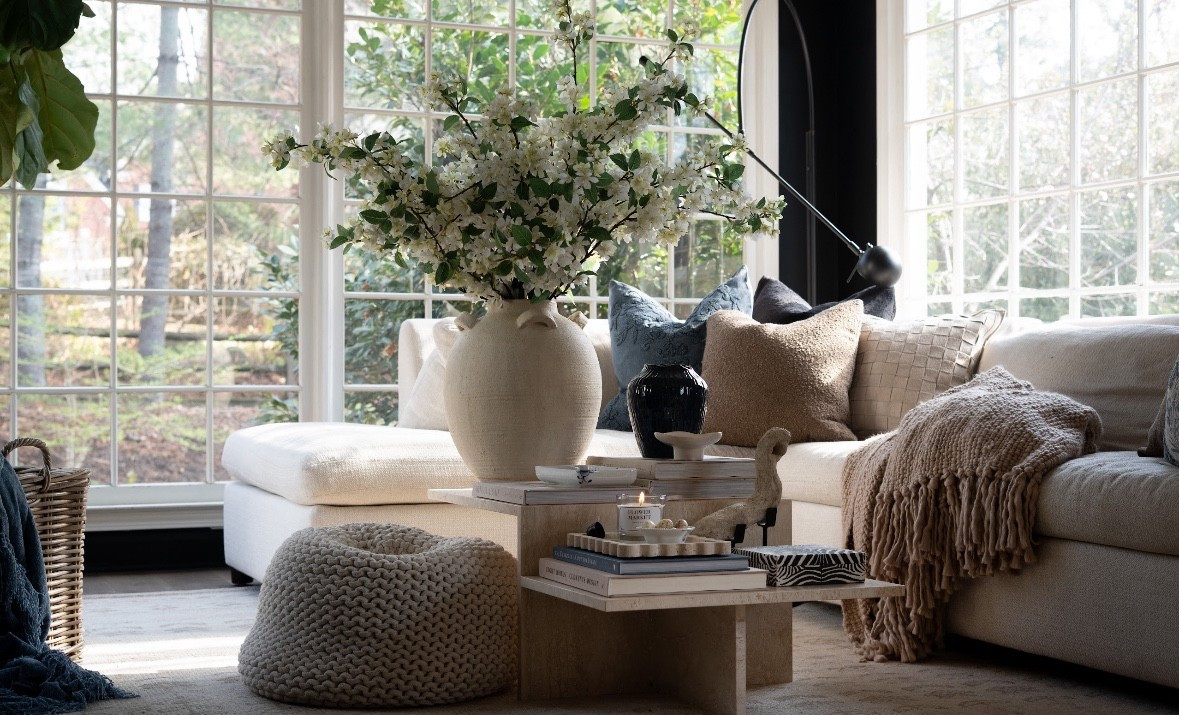 I literally cannot stop staring at this space. The sunlight, the fresh spring florals, the stacked coffee table books, and the soft neutral textures make this living room feel so calm and cozy. Add the subtle blue accents and I’m completely obsessed with this spring home styling moment.

#LTKSeasonal #LTKSpringSale #LTKHome