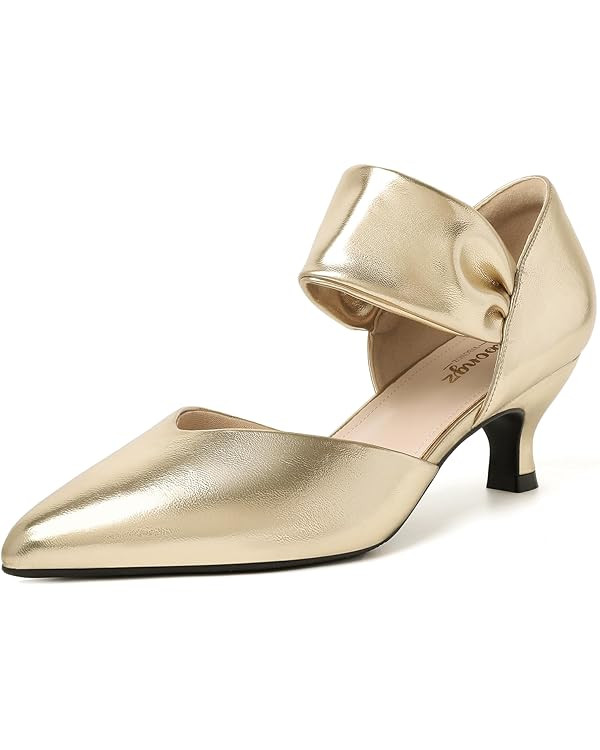 RIBONGZ Kitten Heels for Women Closed Toe Comfortable Low Heels Pointed Toe Sexy Slip on Pumps Br... | Amazon (US)