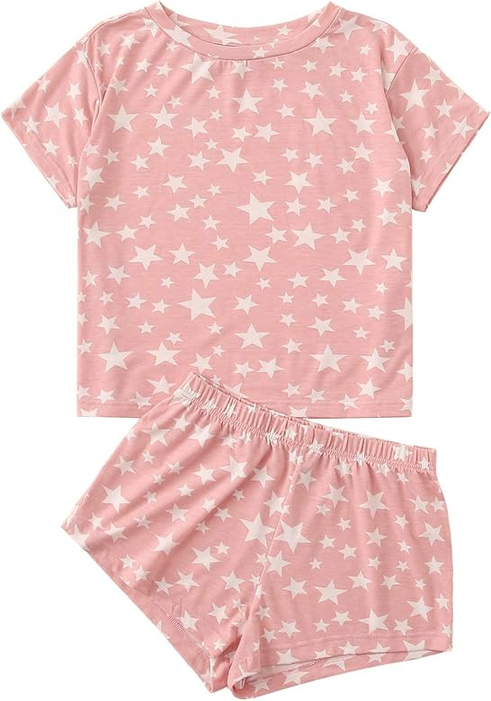 Women's Cartoon Eyes Print Top and Shorts Pajama Set | Amazon (US)