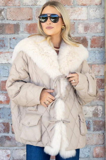 Sylvia Cream Fox Fur Quilted Jacket | The Willow Tree