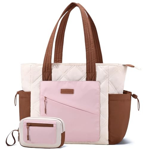LOVEVOOK Tote Bag for Women, Puffer Bag and Work Bags with Zipper for Travel, Daily, School, Quilted Nurse Shoulder, 2pcs | Amazon (US)