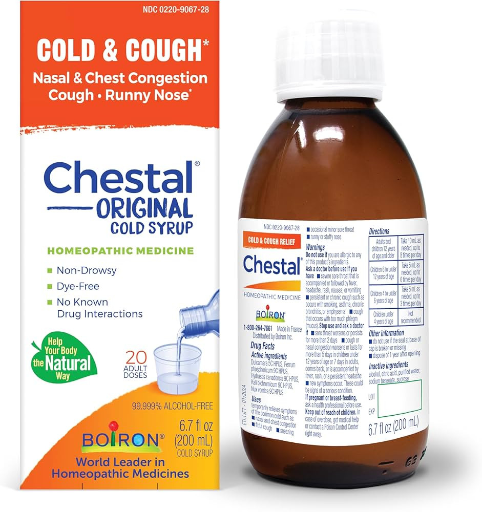 Boiron Chestal Adult Cold and Cough Syrup for Nasal and Chest Congestion, Runny Nose, and Sore Th... | Amazon (US)
